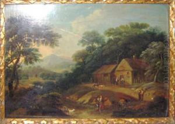 Landscape, With Figures At A Farm Oil Painting by Thomas Sautelleroberts