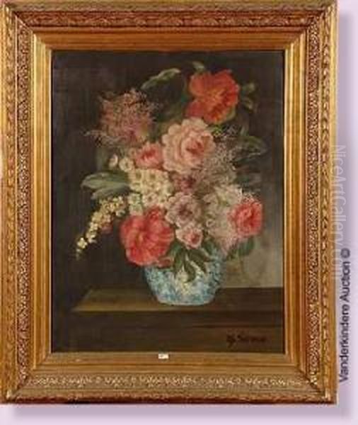 Vase De Fleurs Sur Un Entablement Oil Painting by Alphonse Sauvage