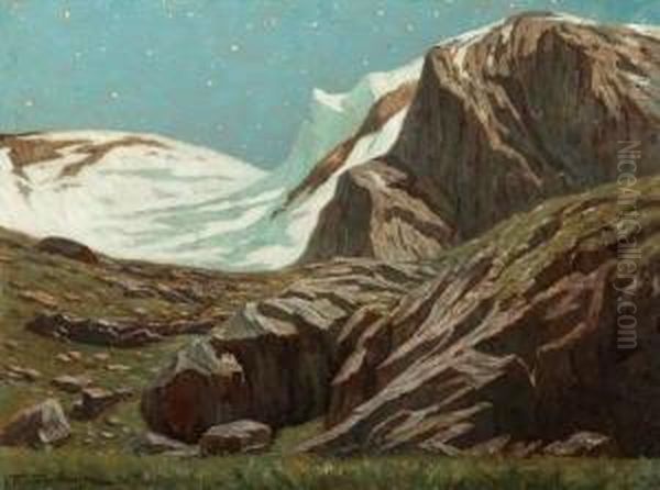 Stars Over The Alps Oil Painting by Frederic Sauvignier