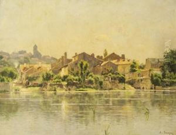 Village Au Bord Du Fleuve Oil Painting by Adrien Jacques Sauzay