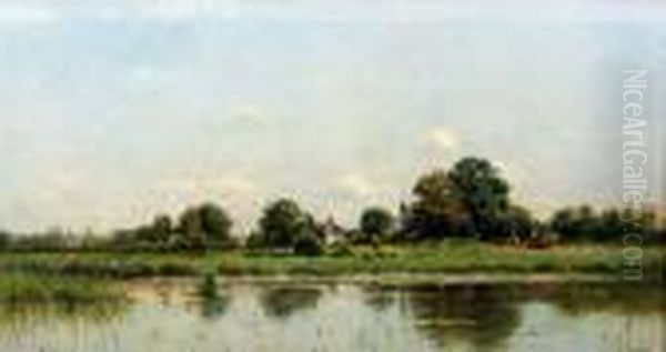 Paturage Pres De L'etang Oil Painting by Adrien Jacques Sauzay