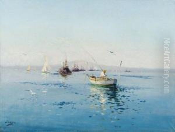 Barques Dans La Baie De Toulon Oil Painting by Paul Savigny