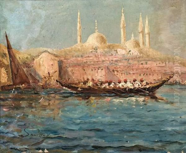 Gondole Devant Sainte Sophie A Istanbul. Oil Painting by Paul Savigny