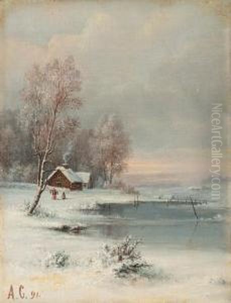 Coast During Winter Oil Painting by Alexei Kondratyevich Savrasov