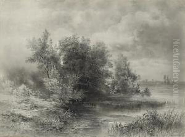 A Woodland Stream Oil Painting by Alexei Kondratyevich Savrasov