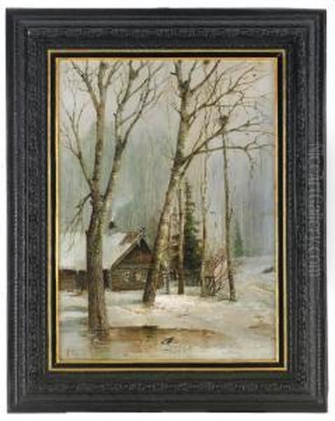 Cottage In The Woods Oil Painting by Alexei Kondratyevich Savrasov