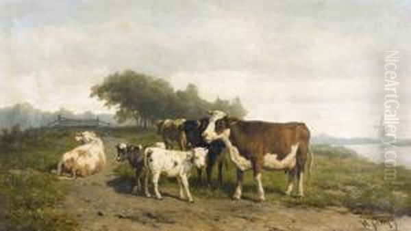 Hollandische Landschaft Mit Kuhherde. Oil Painting by Hendrik Savrij