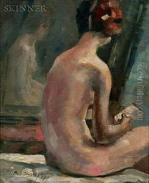 Nude Reading And Her Reflection Oil Painting by Philip Ayer Sawyer