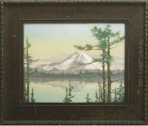 Large Scenic Vellum Plaque Depicting Mount Rainier Oil Painting by Sarah Sax