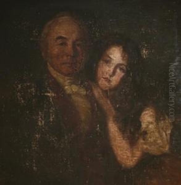 Portrait Of William Greenwood Esq. (1764-1844) With Hisgranddaughter Cycill Calmady Oil Painting by Frederick Richard Say