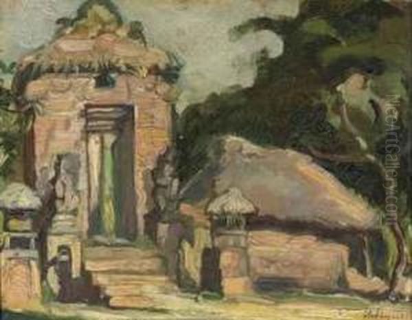 An Indonesian Temple Gate Oil Painting by Charles, Charley Sayers