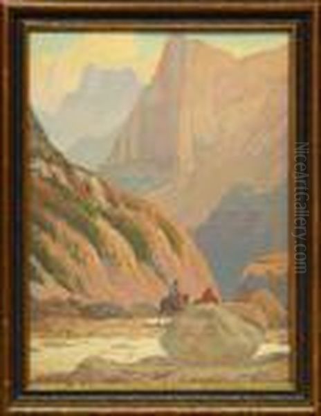 Trail Riders In A Desert Canyon Oil Painting by Fred Grayson Sayre