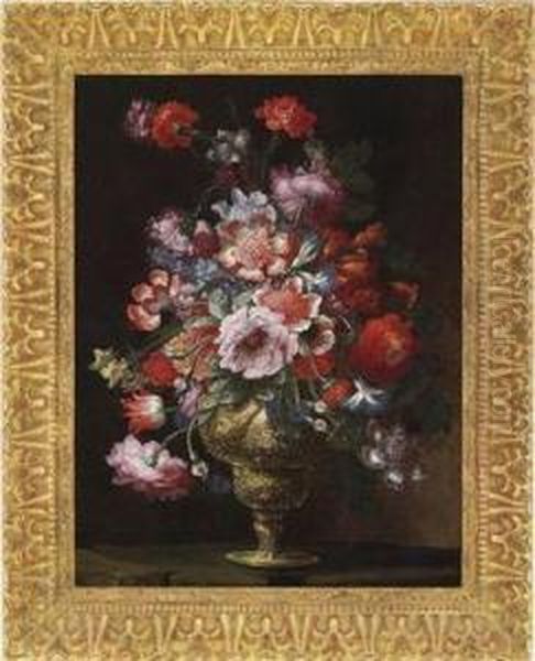 A Magnificent Still Life In A Gilded Vase Oil Painting by Andrea Scaccati