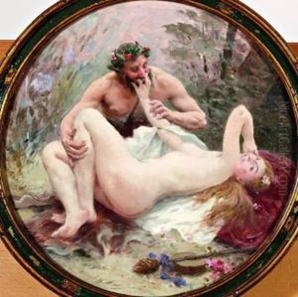 Bacchus En Nymph Oil Painting by Jules Scalbert