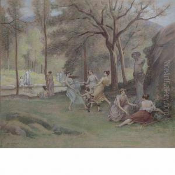 Nymphs By A Forest Pool Oil Painting by Jules Scalbert