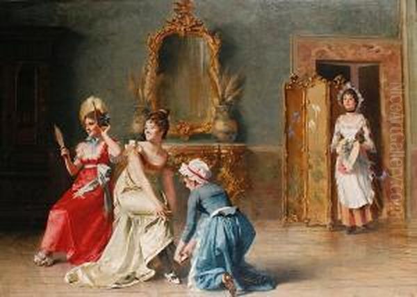 Elegant Ladies In Their Dressing Room Oil Painting by F. Scalini