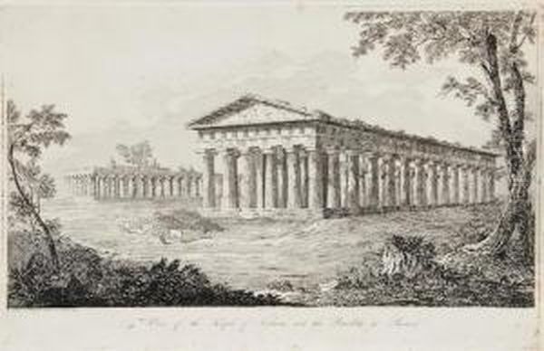 View Of The Temple Of Neptune, And The Basilica, At Paestum Oil Painting by John Scandrett Harford