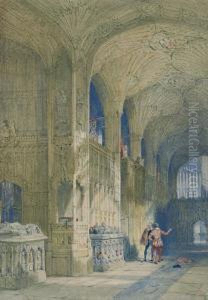 Church Interior With 2 Figures Oil Painting by Thomas Scandrett