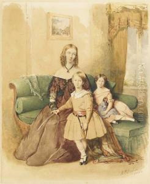 Isabella Marston Nee Fenton With Lascellesand Lilla Oil Painting by Robert Richard Scanlan