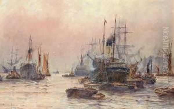 The Upper Pool, London Oil Painting by William Harrison Scarborough