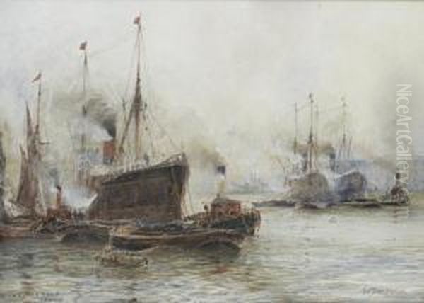 Limehouse Reach, London Oil Painting by William Harrison Scarborough