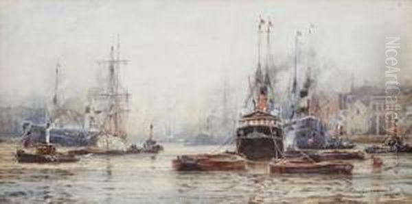 Blackwall Reach, London Oil Painting by William Harrison Scarborough