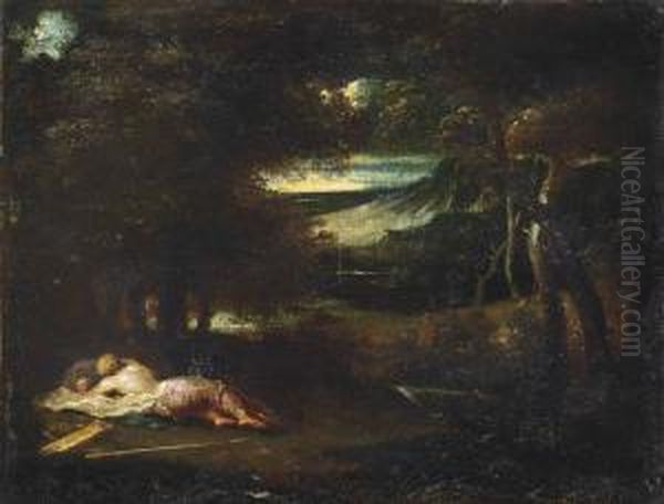 A Wooded Landscape With Diana Sleeping Oil Painting by Ippolito Scarsella (see Scarsellino)