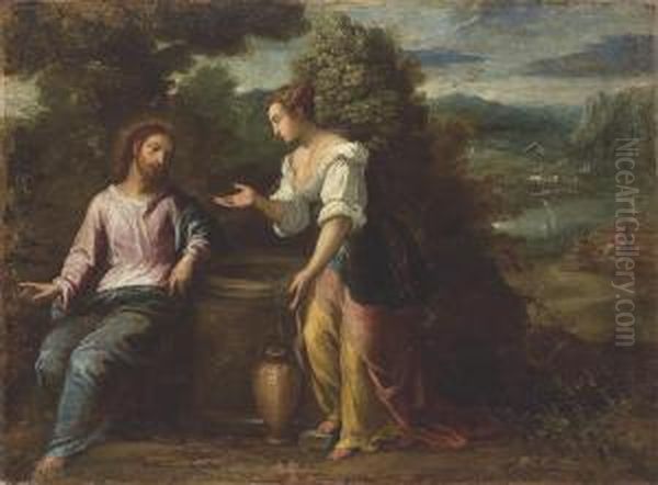 Christ And The Woman Of Samaria Oil Painting by Ippolito Scarsella (see Scarsellino)