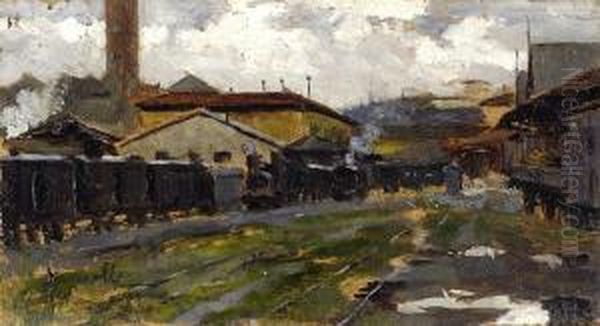 La Vecchia Stazione Del Campo Di Marte A Firenze Oil Painting by Adolfo Scarselli