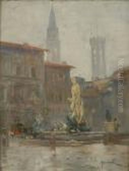 Piazza Della Signoria Oil Painting by Adolfo Scarselli