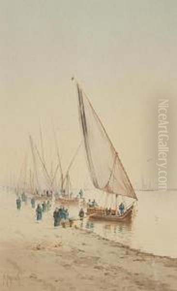 Dhows On The Nile Oil Painting by Spyridon Scarvelli