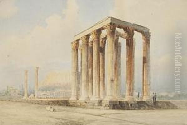 Temple Of Jupiter, Athens Oil Painting by Spyridon Scarvelli