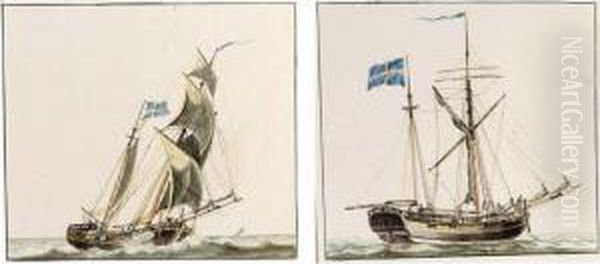 Two Studies Of Boats: A 'galjas' Sailing Before The Wind And A 'galjas' At Anchor Oil Painting by Wijbrand Schaap