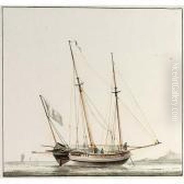 Two Studies Of Boats: A 'fransche Logger' Sailing Before The Wind And A 'fransche Logger' At Anchor Oil Painting by Wijbrand Schaap