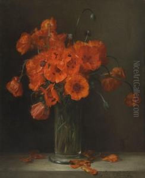 Klatschmohn In Glasvase Oil Painting by Gabriel Schachinger