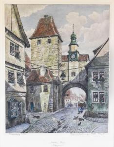 Rothenburg Street Scene Oil Painting by Wilhelm S. Schacht