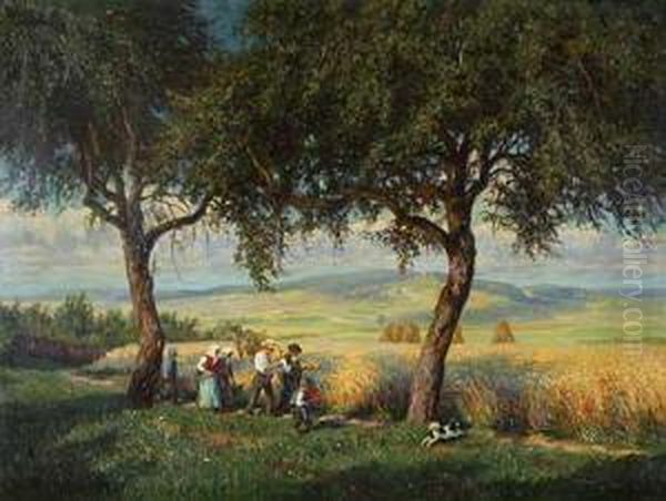 Auf Dem Weg Zur Kornernte Oil Painting by Wilhelm S. Schacht