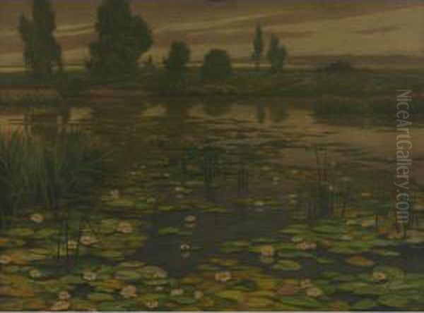 Pond Lilies Oil Painting by Wilhelm S. Schacht