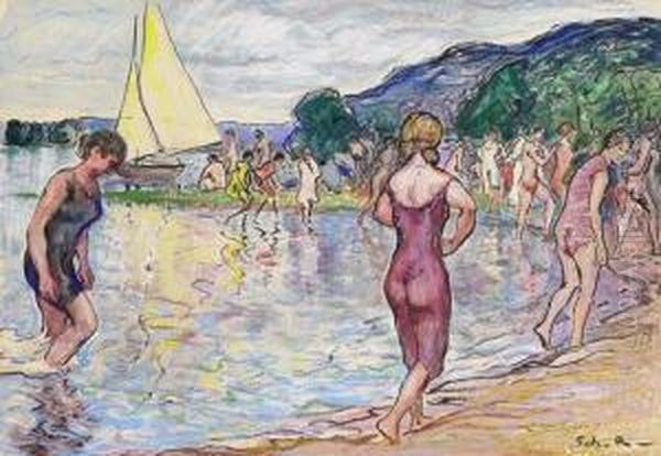 Badende Am See Oil Painting by Paul Schad-Rossa