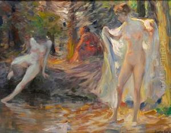 Femmes Au Bain Oil Painting by Paul Schad-Rossa