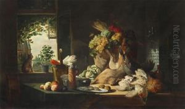 Kitchen Still Life With Cat In The Window Oil Painting by Lucas Schaefels