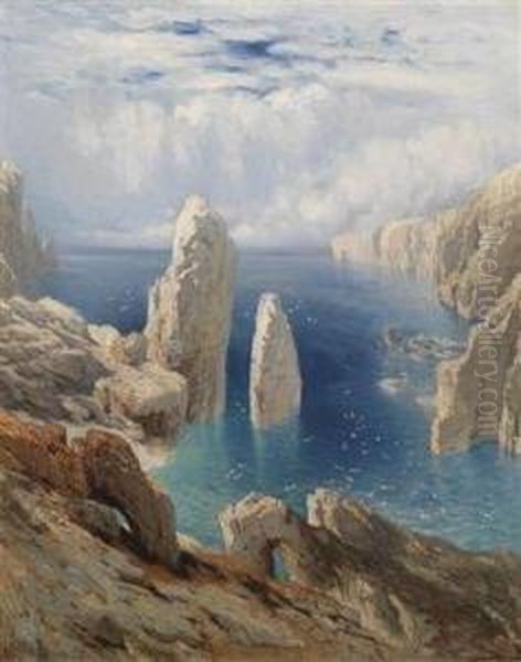 Steep Coastline Oil Painting by August Schaeffer von Wienwald