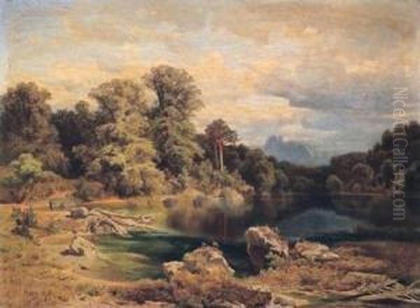 Ein Bergsee Oil Painting by August Schaeffer von Wienwald