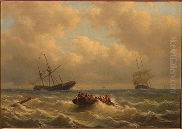 Storm In Aankomst. Oil Painting by Hendrik Adolf Schaep