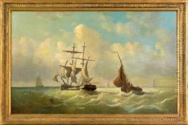 Seascape With Ships Oil Painting by Henri Adolphe Schaep