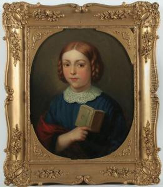 Portrait Der Tochter Des Kunstlers Mit Kleinem Buch In Der Hand Oil Painting by Theodore Schaepkens