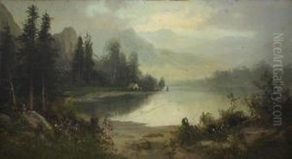 Morning On Feather River, California Oil Painting by Frederick Ferdinand Schafer