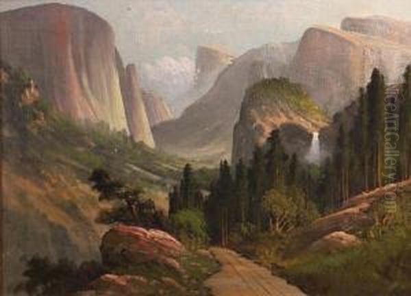 Yosemite Valley Oil Painting by Frederick Ferdinand Schafer