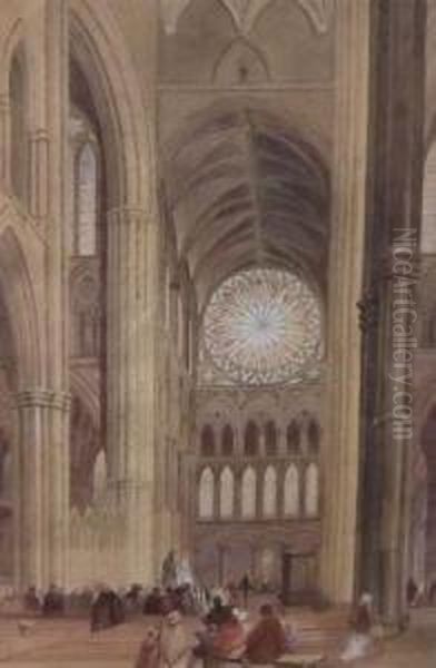 Cathedral Interior With Figures Oil Painting by Henri Schafer