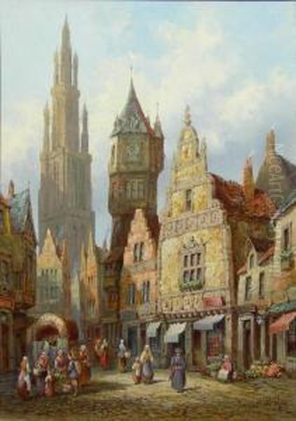 View Of Antwerp Cathedral Oil Painting by Henry Thomas Schafer